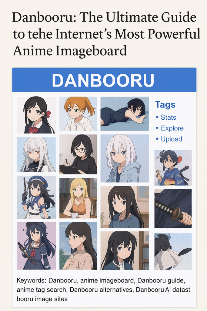 "Screenshot of Danbooru interface with anime characters and tag categories"