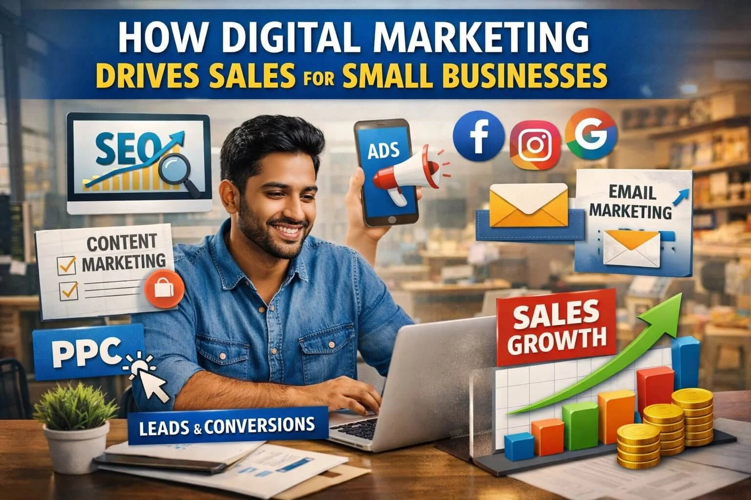 How digital marketing drives sales and growth for small businesses with SEO, PPC, content, and email marketing strategies